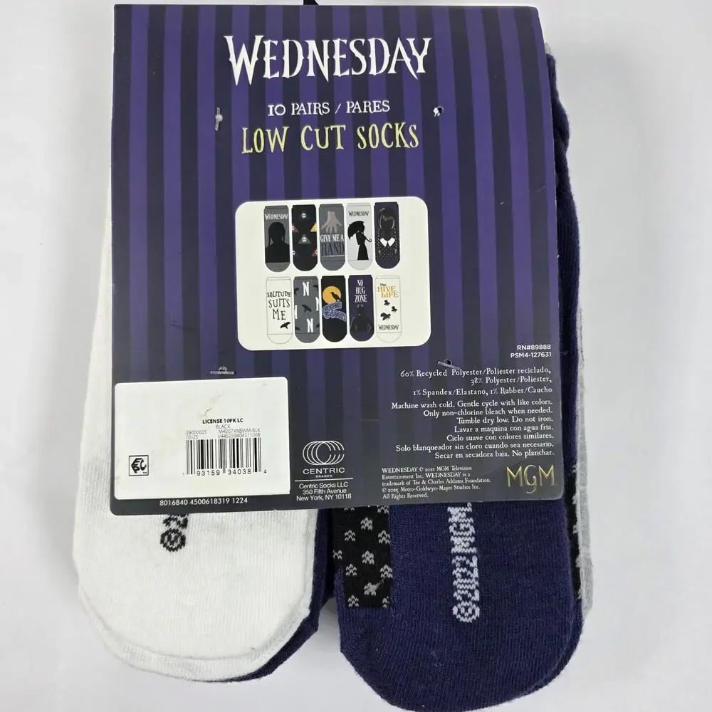 Wednesday Addams 10 Pair Low Cut Socks Womens Size 4-10 Gothic Netflix Show